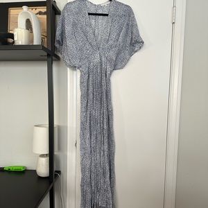 Olivaceous blue and white leopard print maxi dress with side slits size small